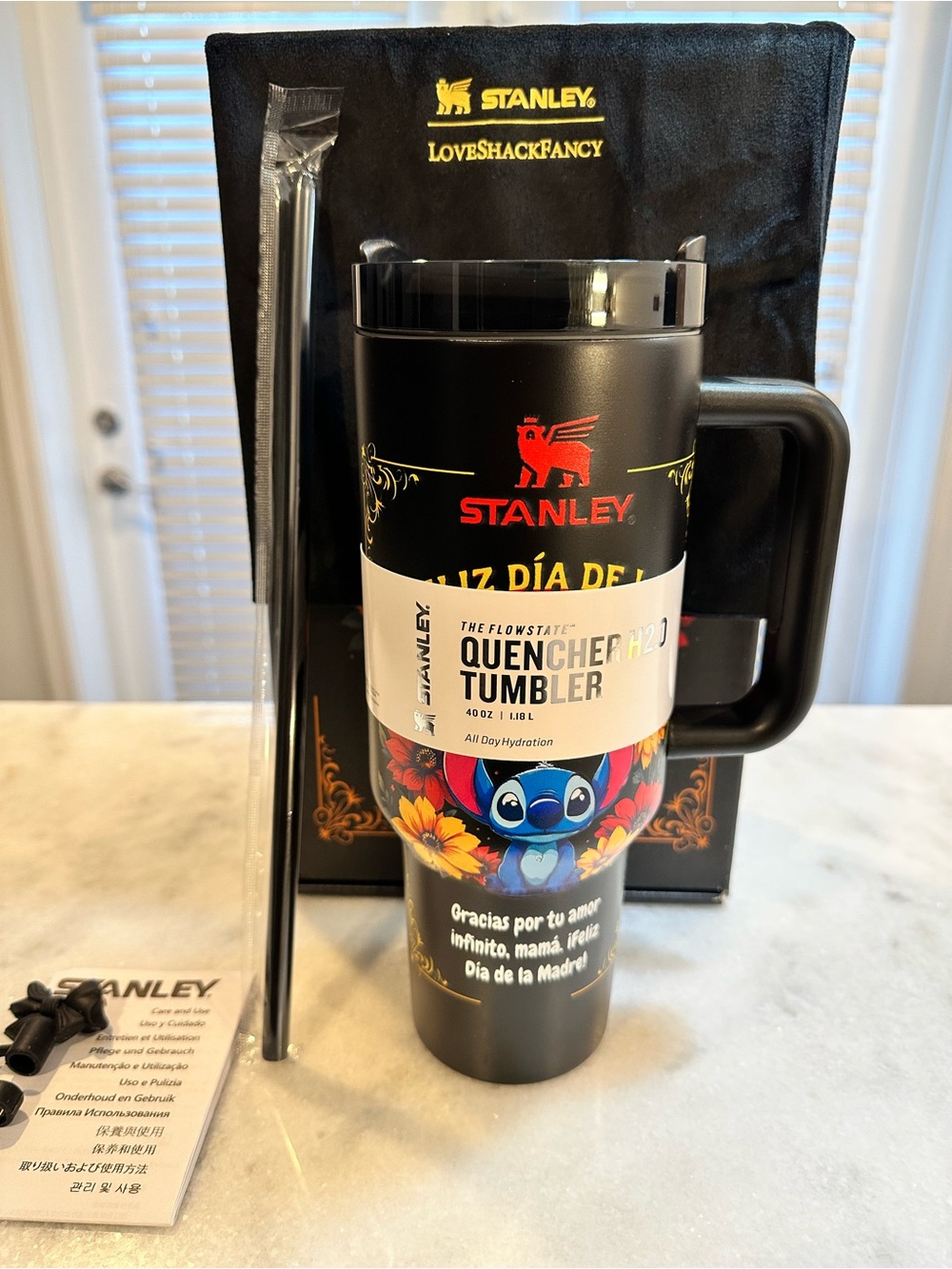 Stanley Stitch “Happy Mother’s Day” Black Quencher 2.0 40oz Tumbler